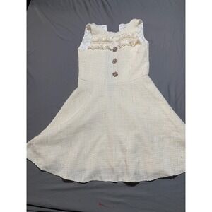 David Charles Black Label Girls Cream Tweed Boucle Dress Crystal Buttons Size 14